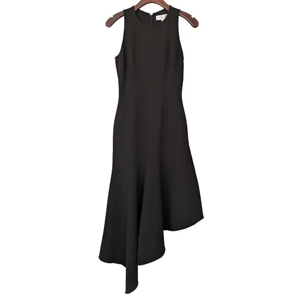 navy blue dress for baby girl Michael Kors Collection Barathea Sleeveless Wool Blend Asymmetrical Midi  Dress